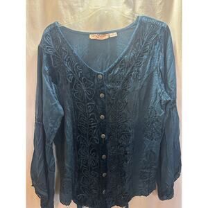 Agan Traders Teal Embroidered Boho Blouse | Women’s Medium